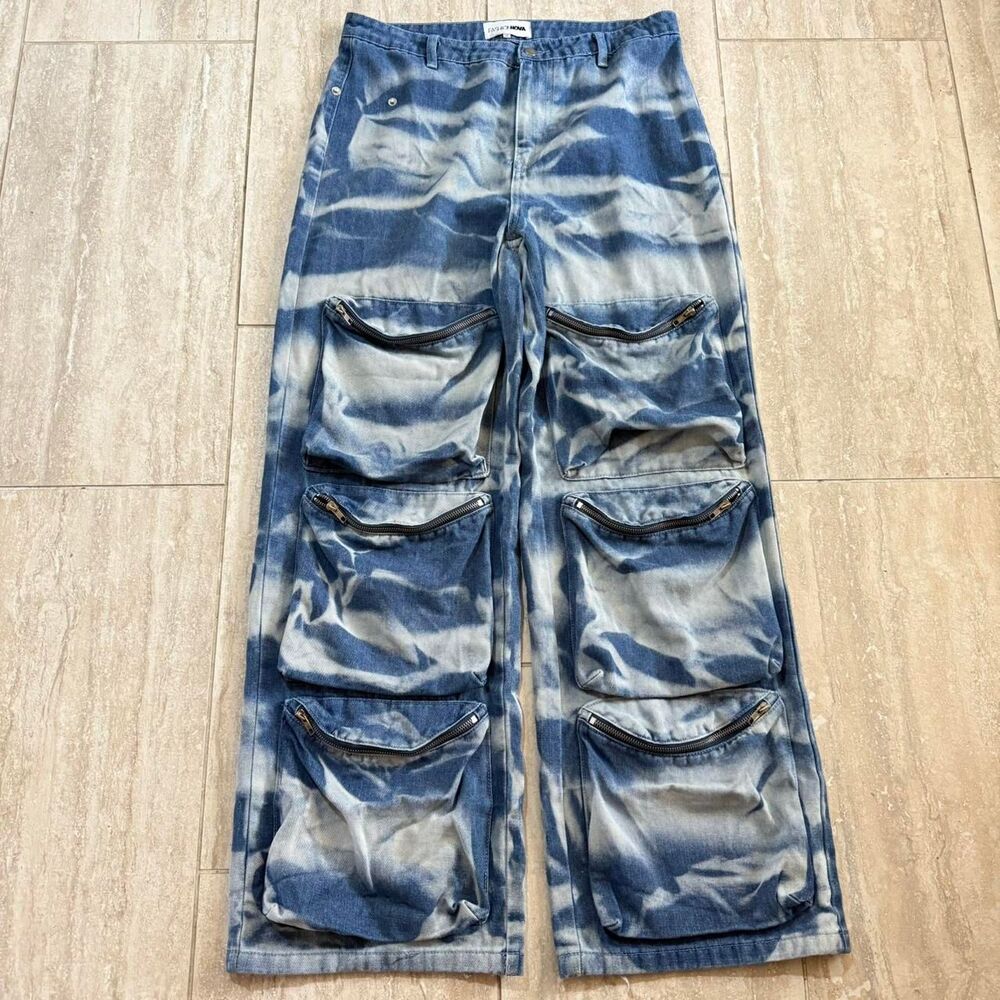 Wide Leg Baggy Tie Die Blue Denim Jeans Goth Grunge Emo punk alternative size 12